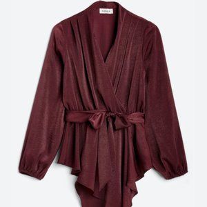 NWT Kaileigh Autumn Tie Front Blouse in Dark Purple SZ Medium